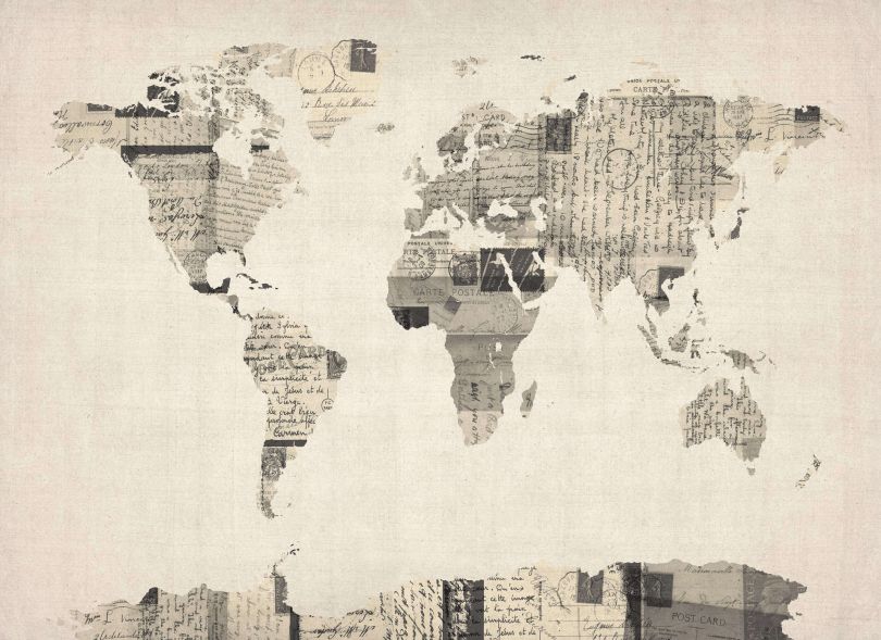 Old Postcards Art Map of the World