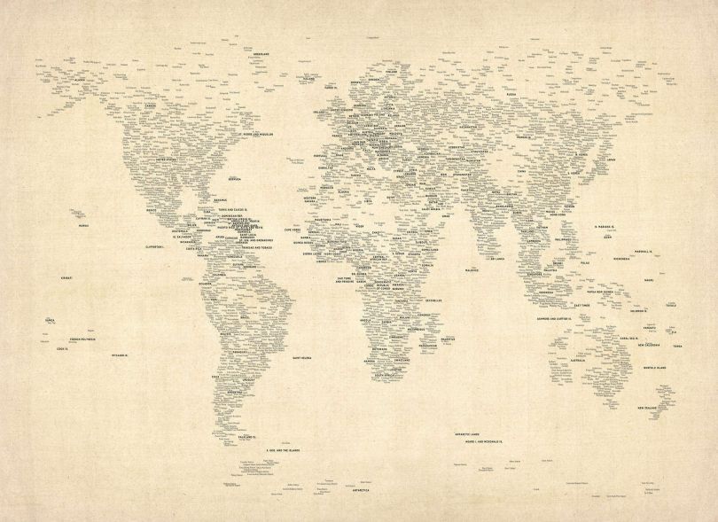 Typography World Map of Cities