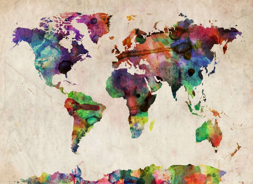 Urban Watercolor Map of the World