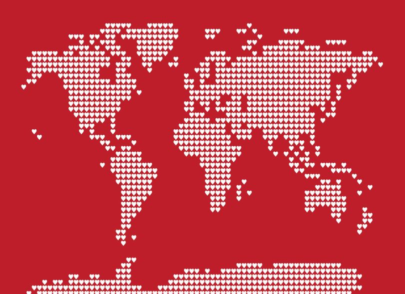 World Map Love Hearts