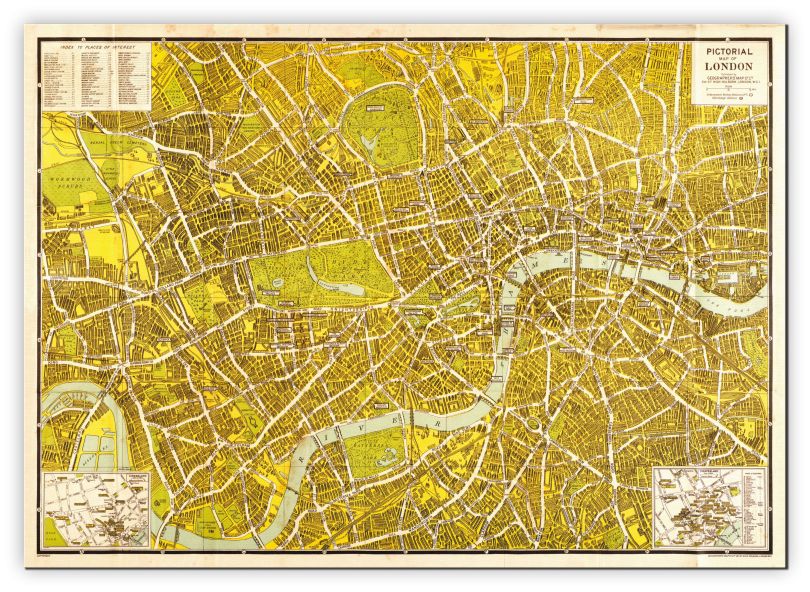 Small A-Z Pictorial Canvas Map Central London 1938 (Canvas)