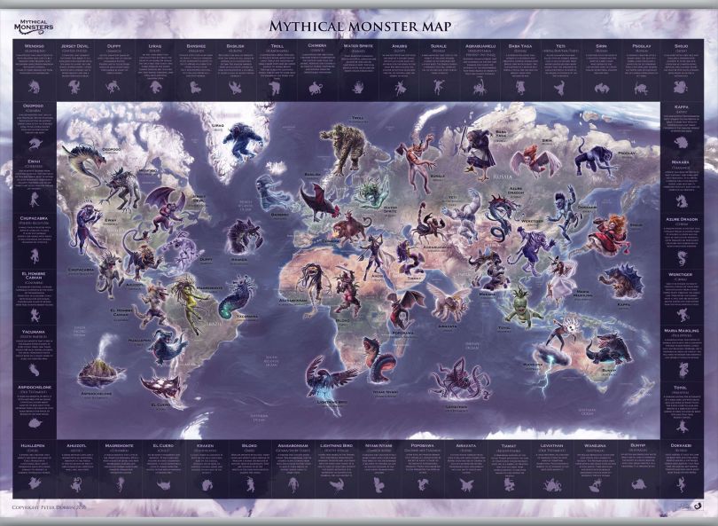 Large Mythical Monster World Map (Hanging bars)