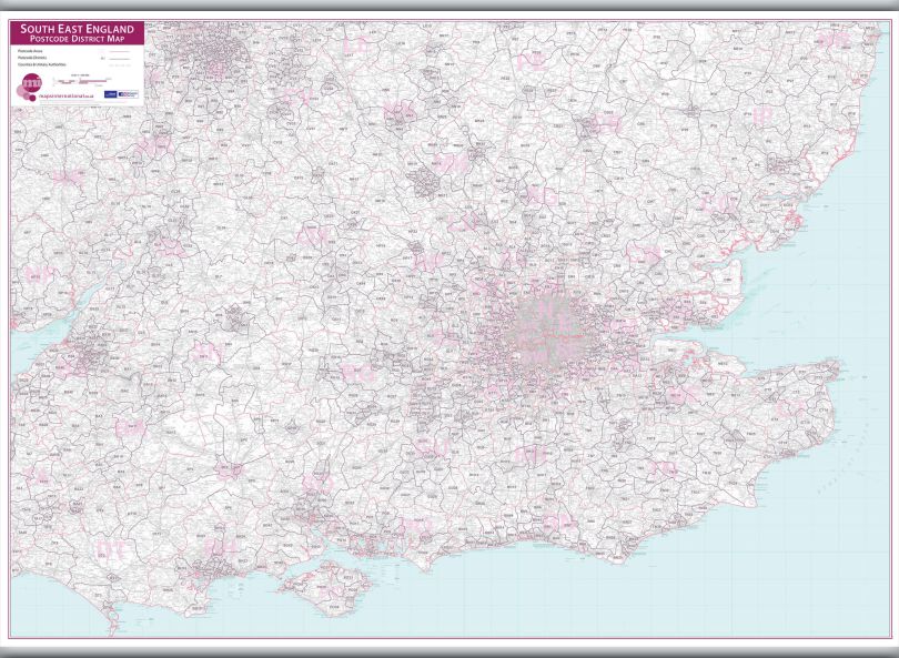South East England Postcode District Map (Hanging bars)