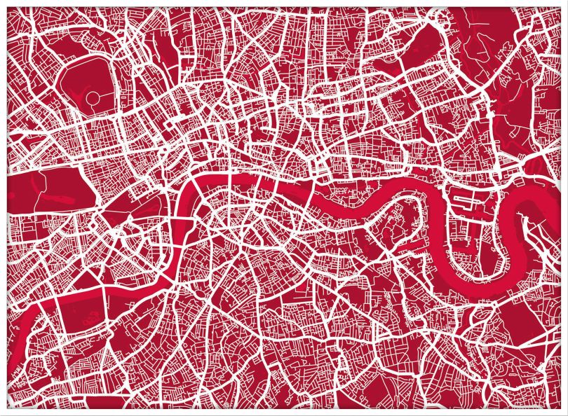 Large London Street Art Map (Wood Frame - White)