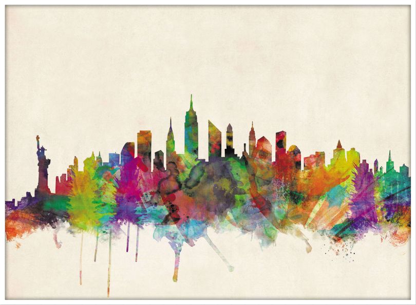 Large New York City Skyline (Wood Frame - White)