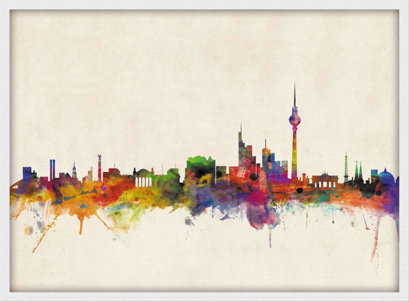 Medium Berlin City Skyline (Wood Frame - White)