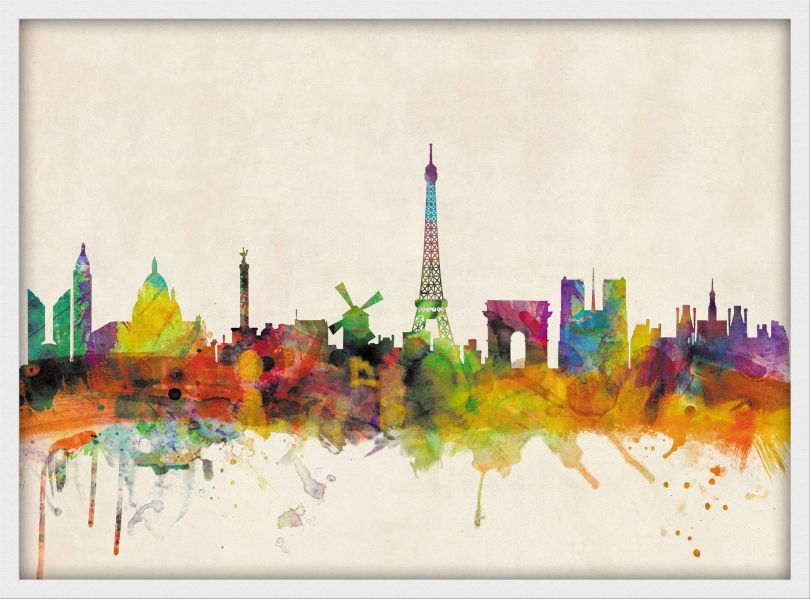 Medium Paris City Skyline (Wood Frame - White)