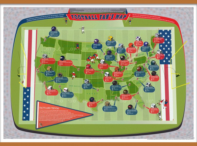 Large American Football Stadiums Map (Wooden hanging bars)