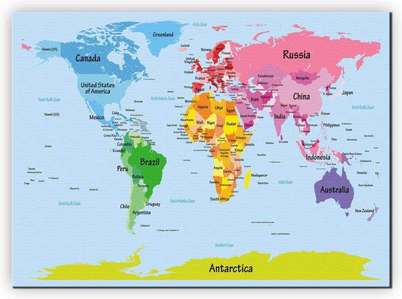 Medium Kids Big Text Map of the World (Canvas)