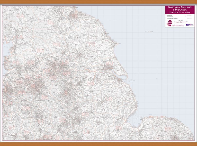 Northern England and the Midlands Postcode District Map (Wooden hanging bars)