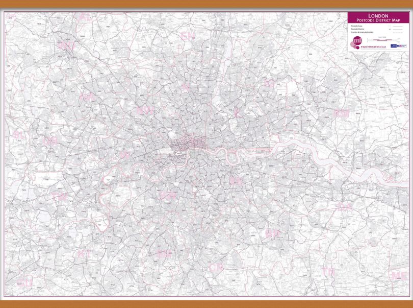 London Postcode District Wall Map (within M25) (Wooden hanging bars)