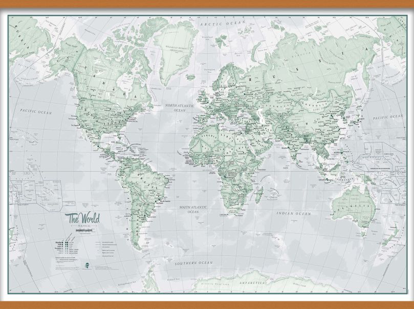 Large The World Is Art - Wall Map Rustic (Rolled Canvas with Wooden Hanging Bars)