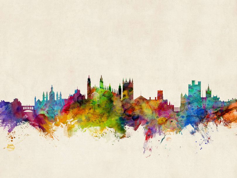 Cambridge England Watercolour Skyline