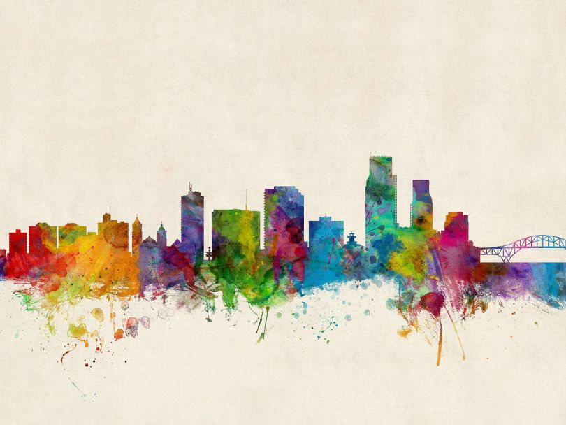 Corpus Christie Texas Watercolour Skyline