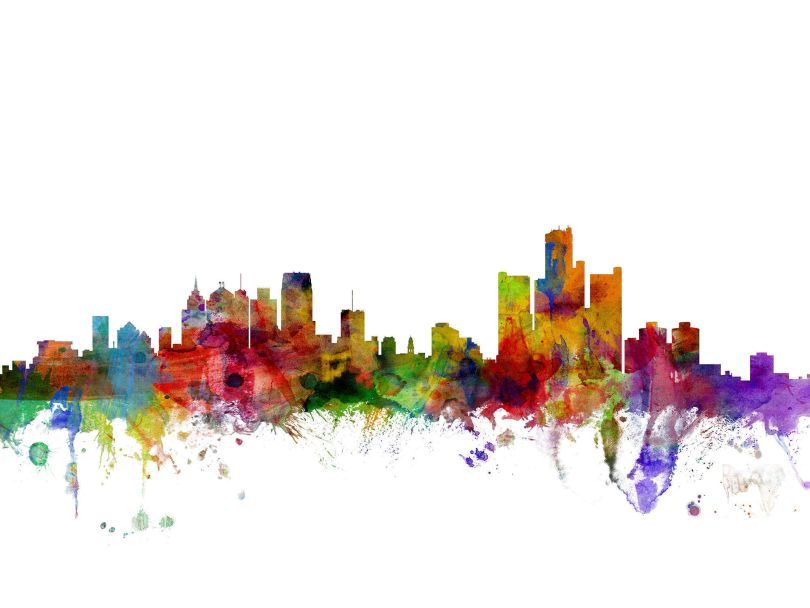 Detroit Watercolour Skyline