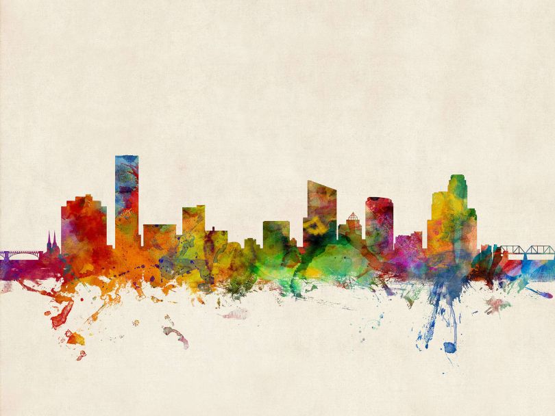 Grand Rapids Michigan Watercolour Skyline