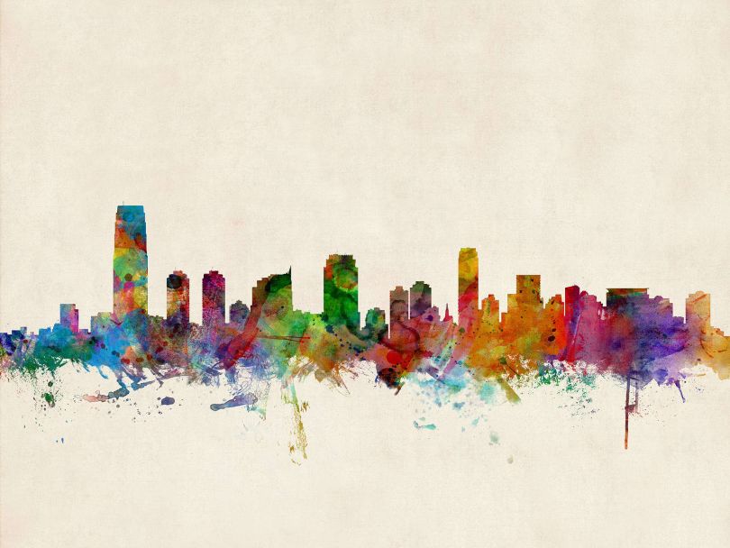 Jersey City New Jersey Watercolour Skyline
