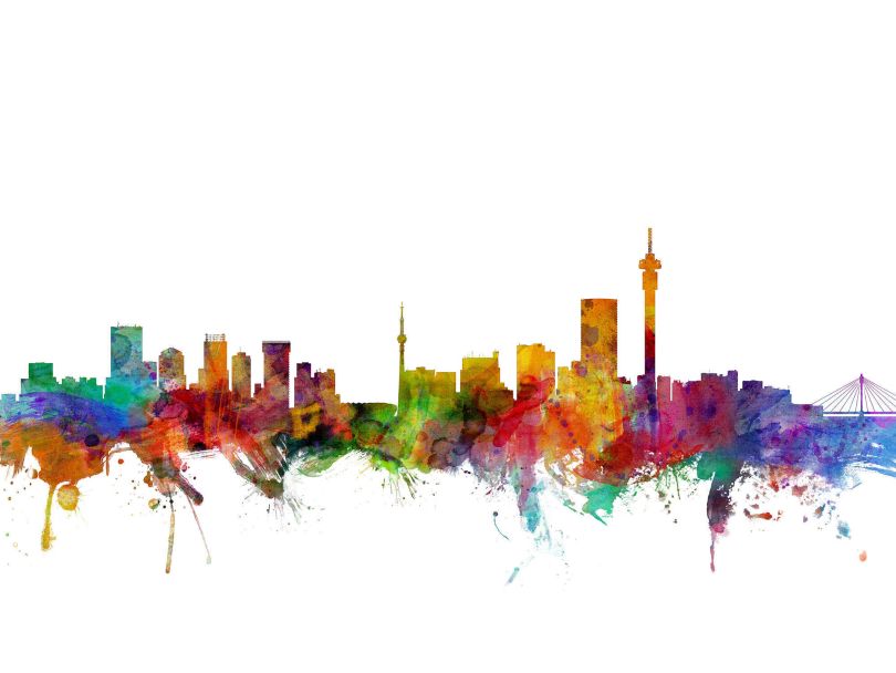 Johannesburg South Africa Watercolour Skyline