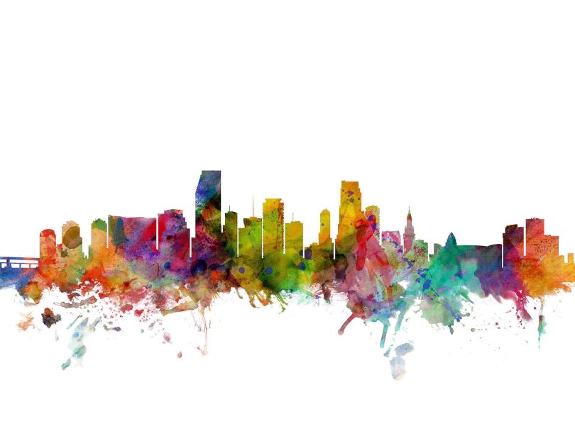 Miami Florida Watercolour Skyline