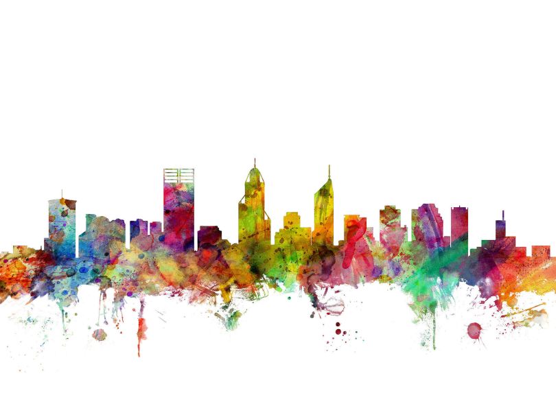 Perth Australia Watercolour Skyline