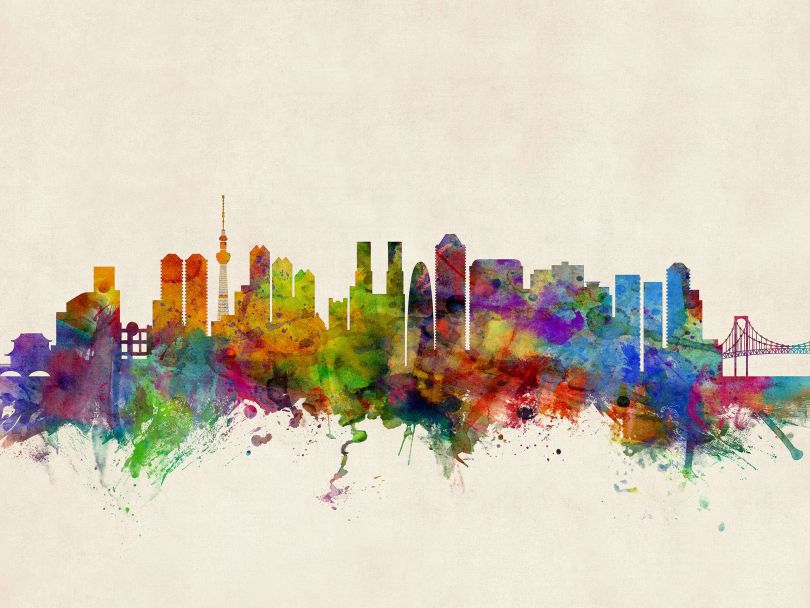 Tokyo Japan Watercolour Skyline
