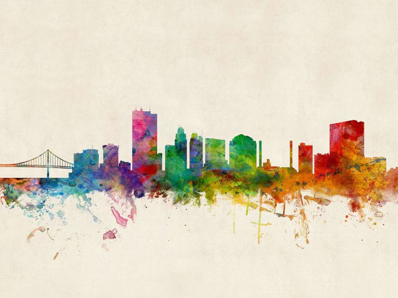 Toledo Ohio Watercolour Skyline