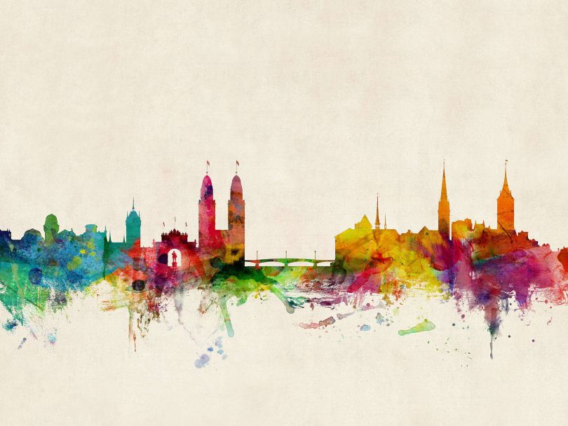Zurich Switzerland Watercolour Skyline