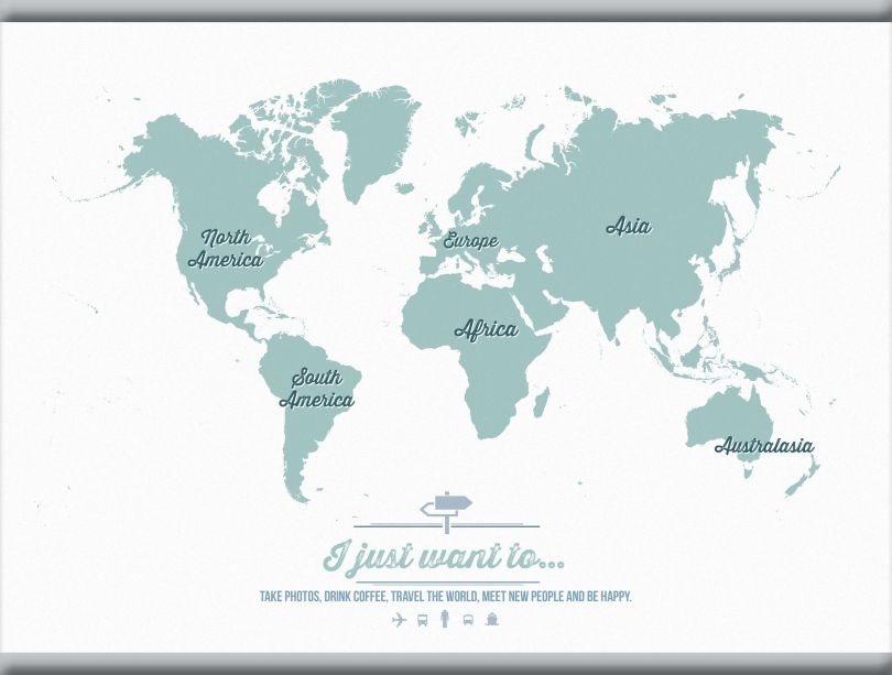 Medium Personalised Travel Map of the World - Rustic (Rolled Canvas with Hanging Bars)