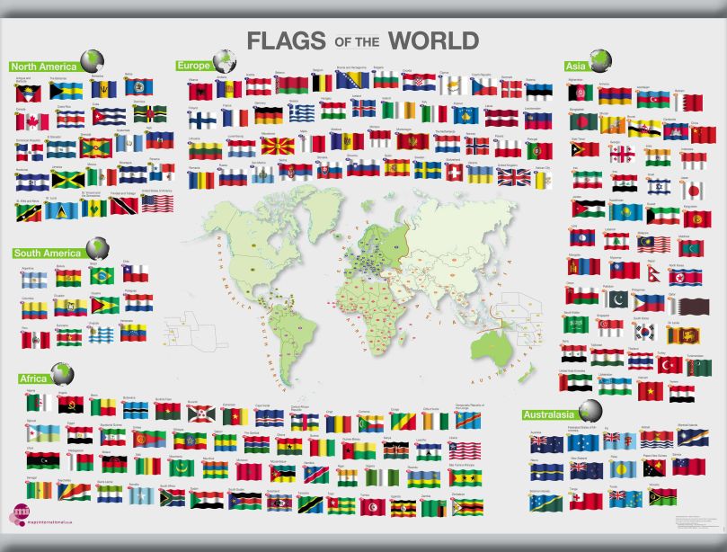 Flags of the World poster (Rolled Canvas with Hanging Bars)