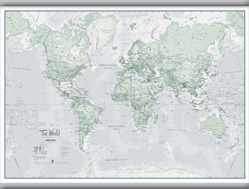 Medium The World Is Art - Wall Map Rustic (Rolled Canvas with Hanging Bars)