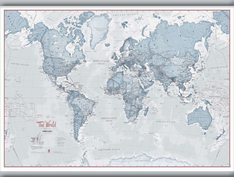 Medium The World Is Art - Wall Map Teal (Hanging bars)