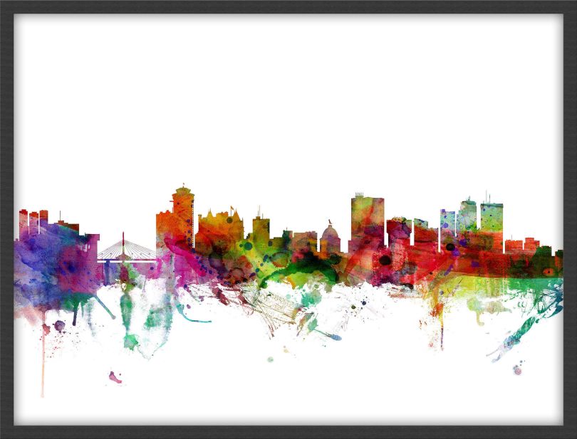 Medium Winnipeg Canada Watercolour Skyline (Wood Frame - Black)