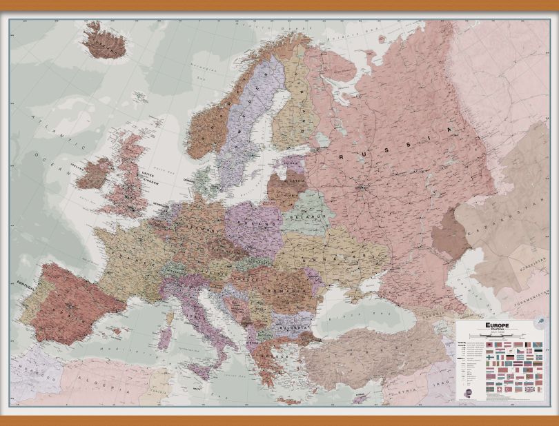 Huge Executive Europe Wall Map Political (Wooden hanging bars)