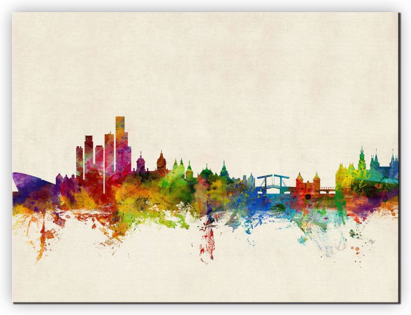 Medium Amsterdam The Netherlands Watercolour Skyline (Canvas)