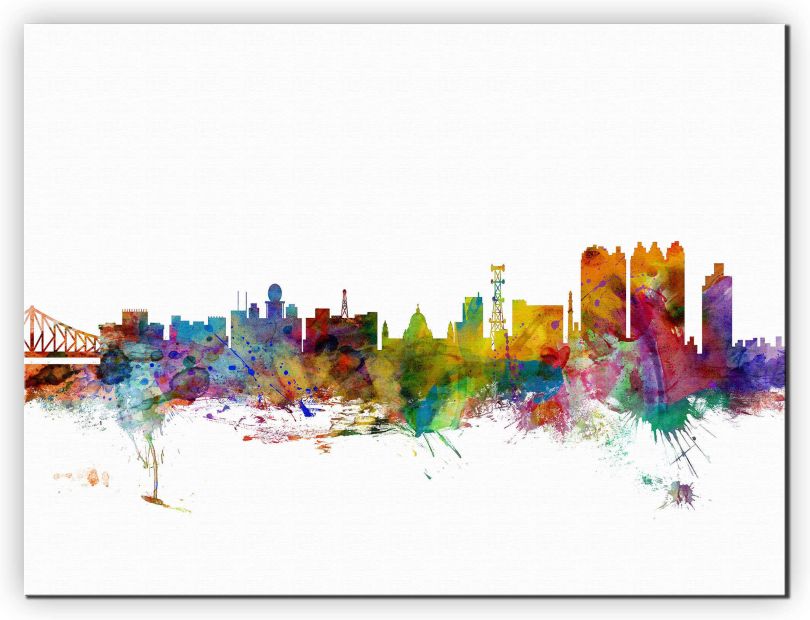 Huge Calcutta (Kolkata) India Watercolour Skyline (Canvas)