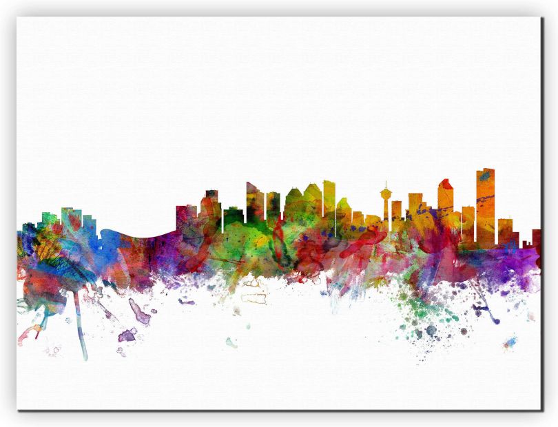 Large Calgary Canada Watercolour Skyline (Canvas)