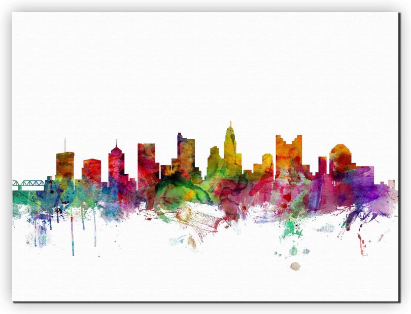 Extra Small Columbus Ohio Watercolour Skyline (Canvas)