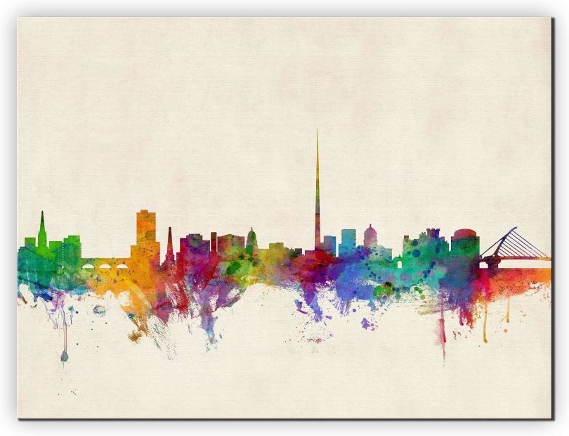 Medium Dublin Ireland Watercolour Skyline (Canvas)