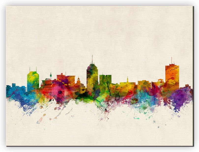 Huge Fresno California Watercolour Skyline (Canvas)