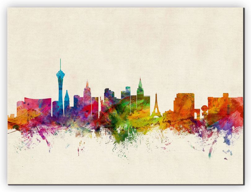 Medium Las Vegas Nevada Watercolour Skyline (Canvas)