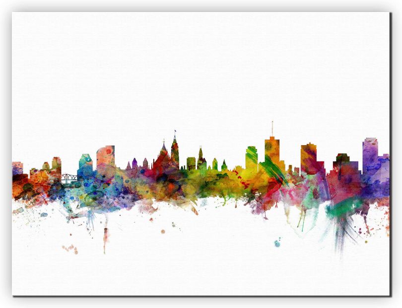Large Ottawa Canada Watercolour Skyline (Canvas)