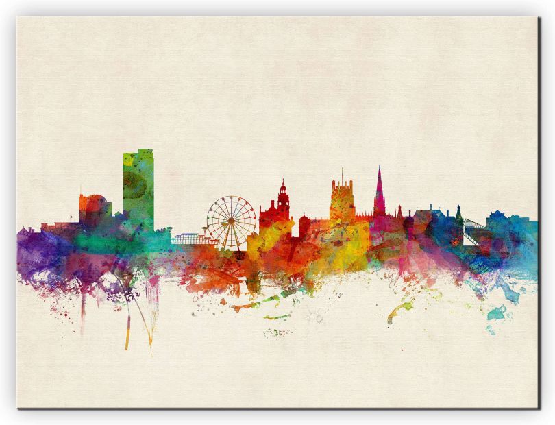Medium Sheffield England Watercolour Skyline (Canvas)