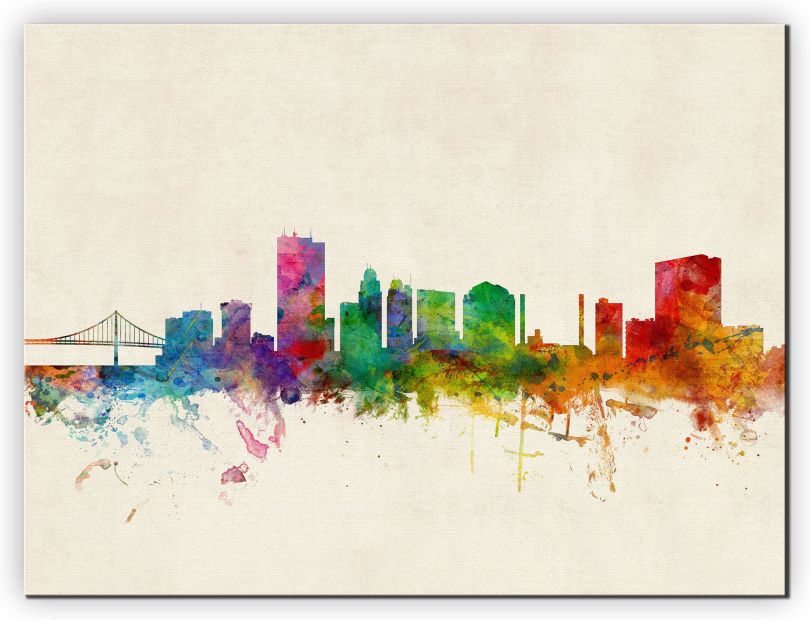 Medium Toledo Ohio Watercolour Skyline (Canvas)
