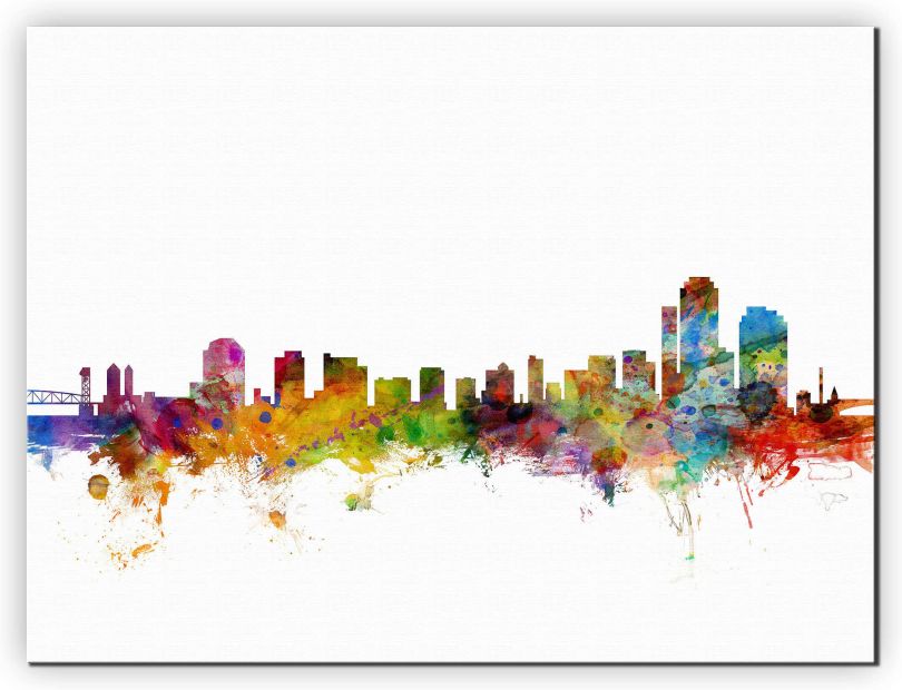 Medium Wilmington Delaware Watercolour Skyline (Canvas)