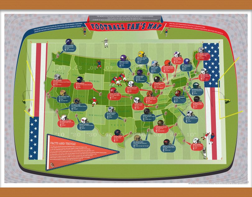 Medium American Football Stadiums Map (Wooden hanging bars)