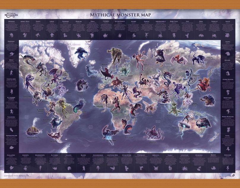 Medium Mythical Monster World Map (Wooden hanging bars)