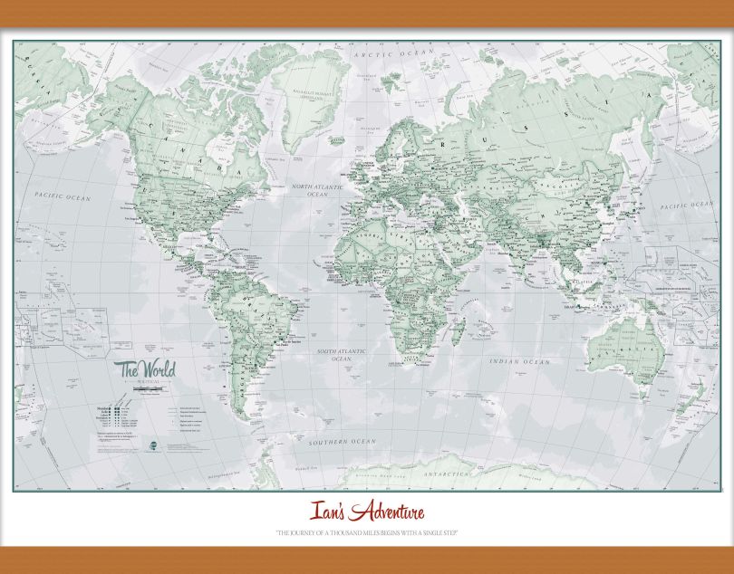 Medium Personalised World Is Art - Wall Map Rustic (Wooden hanging bars)