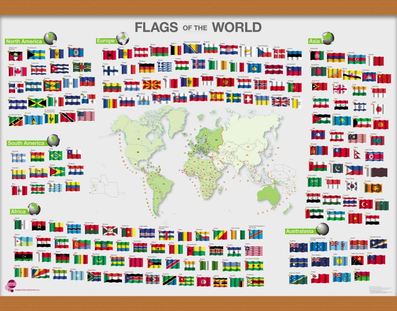 Flags of the World poster (Rolled Canvas with Wooden Hanging Bars)
