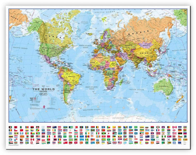 Small World Wall Map Political with flags (Canvas)