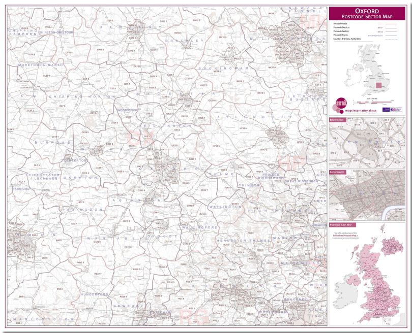 Oxford Postcode Sector Map (Pinboard)